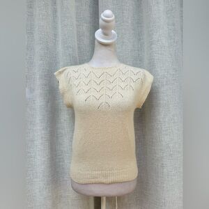 Lauren Cole Petites ivory short sleeve angora silk cotton sweater top